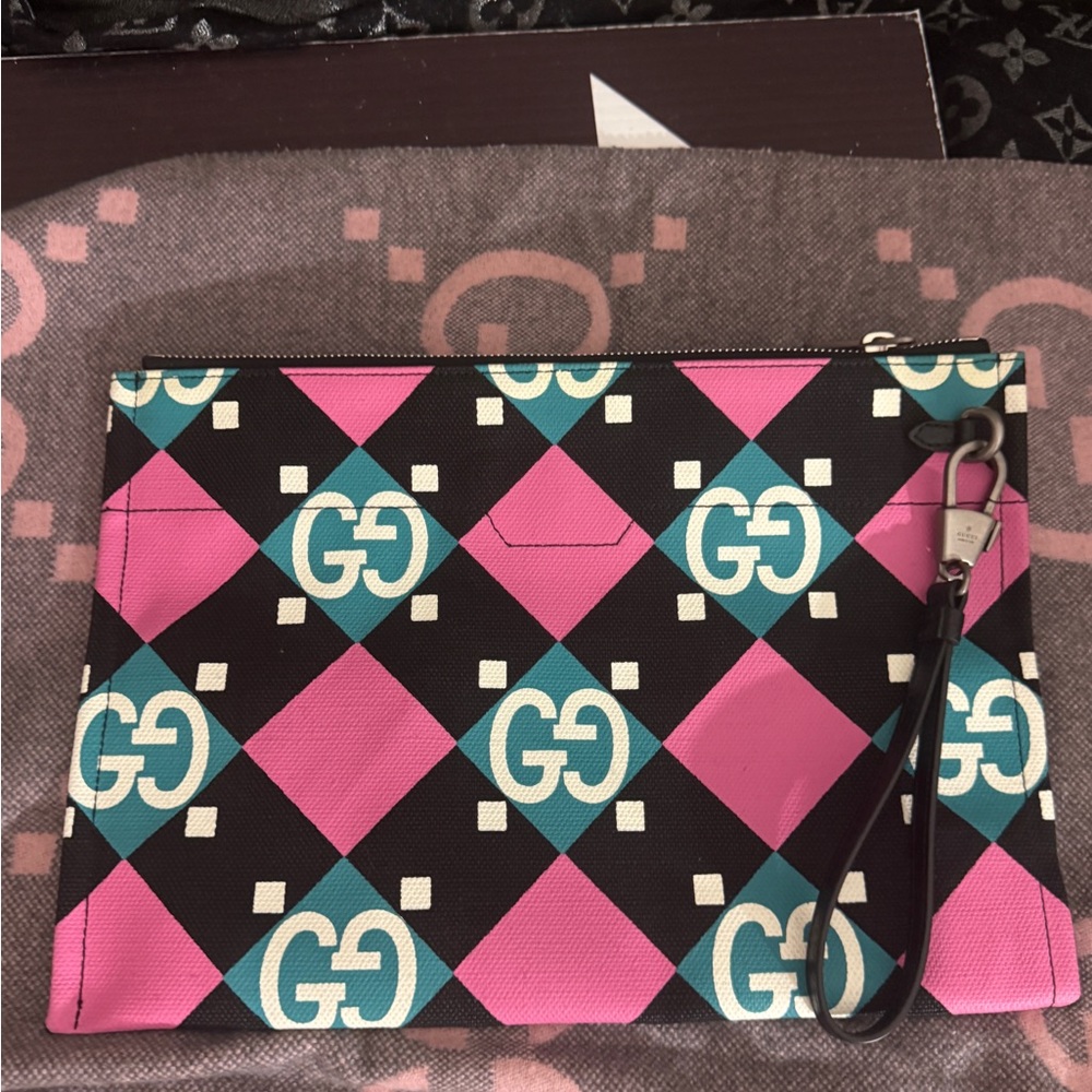 Gucci Pink and Black Geometric Wristlet